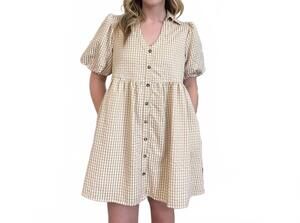 NEW MIKAROSE cheyenne gingham mini dress in oyster